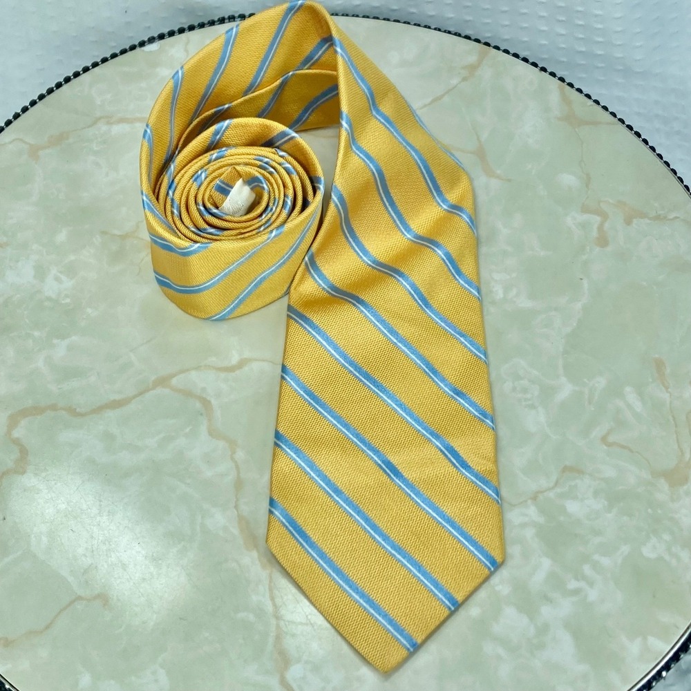 Brooks Brothers 346 Striped Silk Necktie Men OS Yellow Blue Woven Classic Office